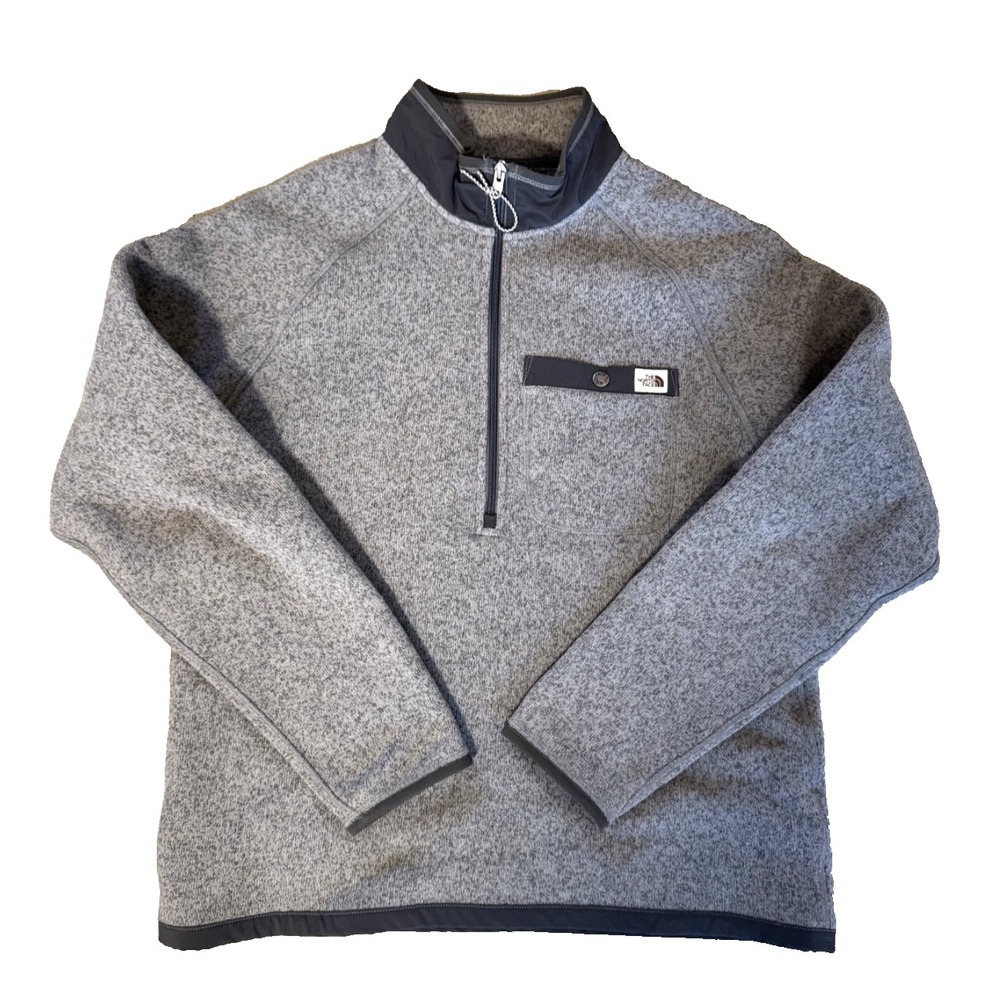 The North Face Men's Quarter Zip Grey‎ Gray Pullover Sweater Warm Cozy Sz Medium